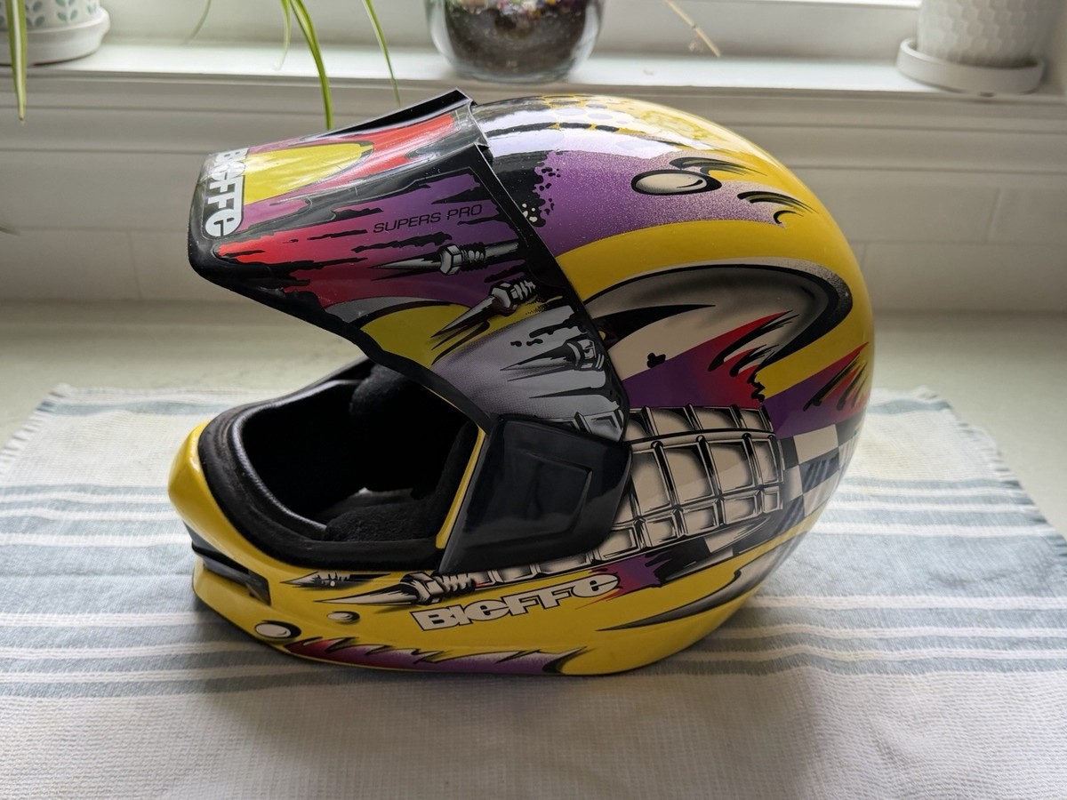 VINTAGE 90s BIEFFE SUPERS PRO GR-1400 MOTORCYCLE HELMET YELLOW ITALY SMALL  56 | eBay