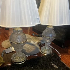 Vintage Mid Century Cut Crystal and Brass Lamp, 23" Tall (Bottom to Socket)