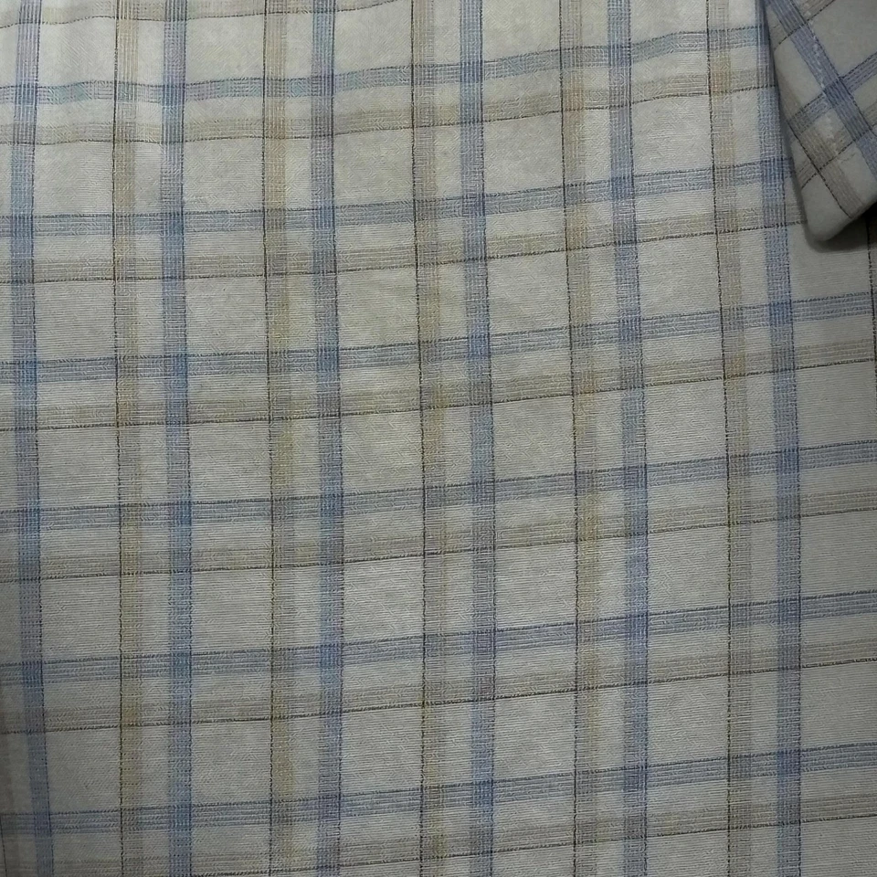 Brioni Dress Shirt Mens 17 Large White Blue Tan Plaid Button Front Made in Italy - Image 3 of 4