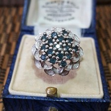 Vintage 925 Sterling Silver Ring, Blue Paste Ring, Size M US 6.25, Retro Floral 