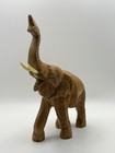 Hand Carved Wooden Elephant Figurine Raised Trunk Tusks Animal Decor
