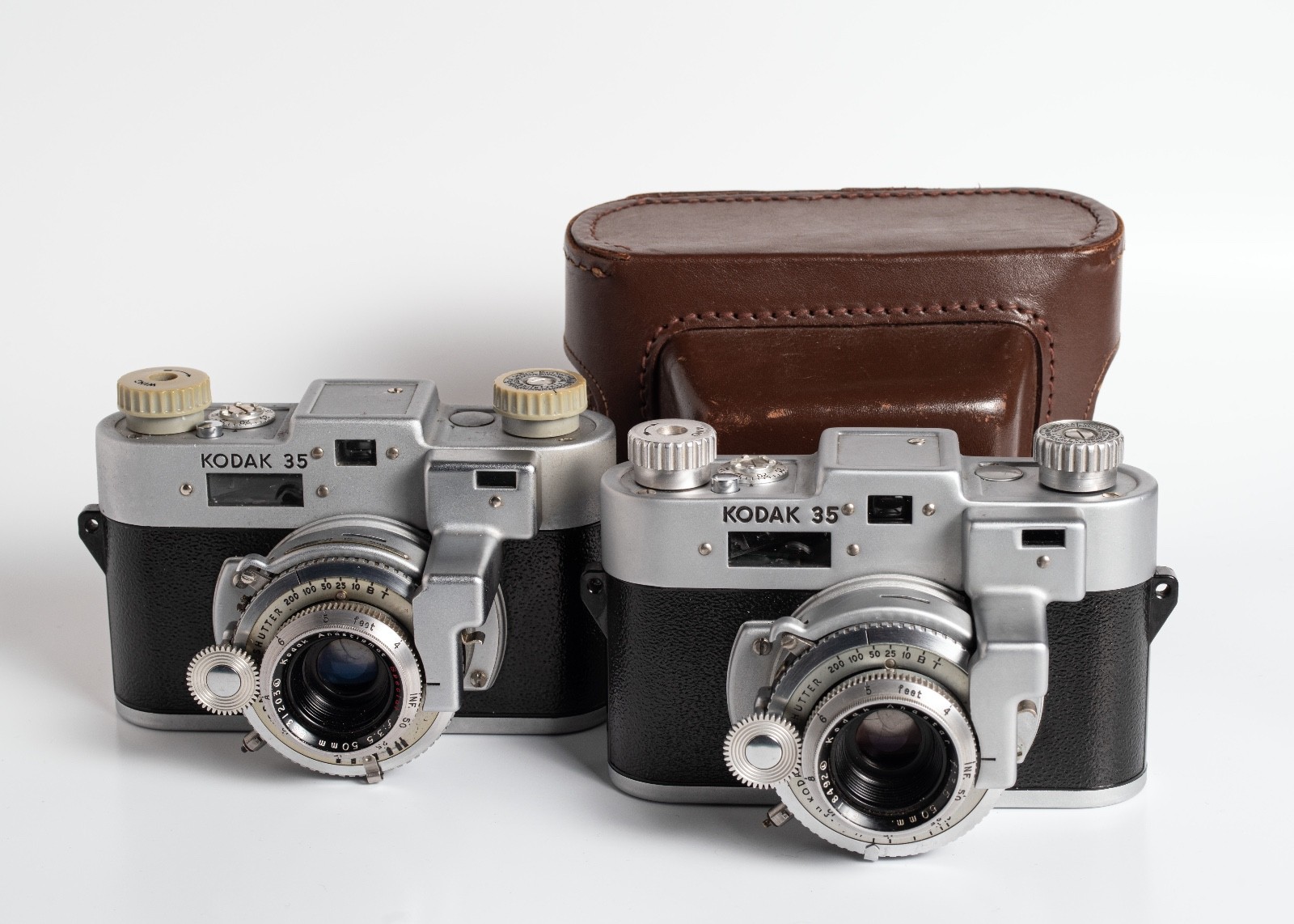 Kodak 35 RF Rangefinder Cameras x2 + Case. Nice Condition. Spares or Repair.