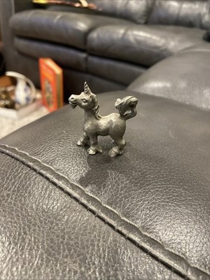 Vintage 1981 Signed P. Davis Rawcliffe Fine Pewter Unicorn Figurine Miniature