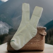 Vintage 9-11 Crew Socks White Acrylic 80's Green Toe New With Defects 90's