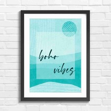 Boho Vibes Abstract Text Composition Teal Framed Wall Art Print Large Picture