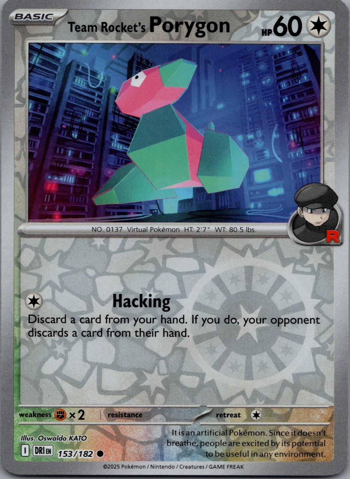 Team Rocket's Porygon 153/182 C Destined Rivals Pokemon Reverse Holo Near Mint