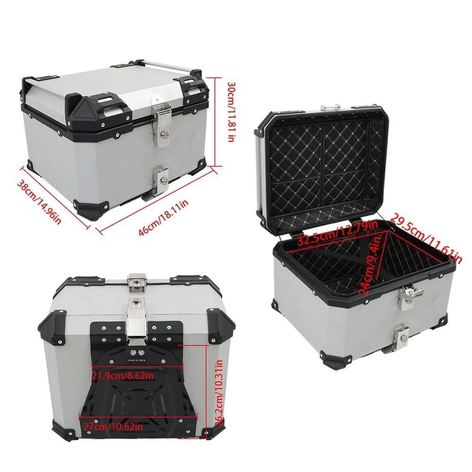 Rear Top Case Luggage Tour Tail Tool Box Lock 55L Motorcycle Aluminum Trunk Foto 2 de 4