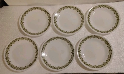 Corelle Set Of 6 Spring Blossom Green Bread Plates Crazy Daisy Pattern Vintage