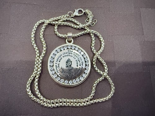 Men's Gold Tone Serenity Prayer Medallion Popcorn Chain Necklace24"-27"