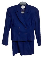 Women's VTG Christian Dior Pencil Skirt Suit Set Double Breasted Blue Sz 8 FLAWS