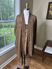 Victoria's Secret Cheetah Leopard Brown Robe Satin Nightgown Set, Size Medium