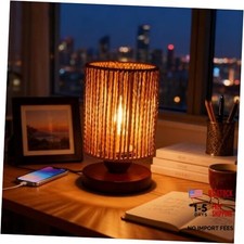 Handmade Rattan Lamp Boho Table Lamp for Bedroom, Small Woven Lamps Bohemian