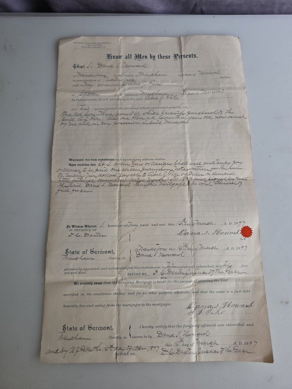 1897 Mortgage Deed Wardsboro Windham County Vermont VT Legal Document