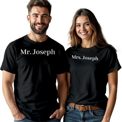 Mr And Mrs Couples Personalised Surname Tshirt Husband Wife Wedding His Hers