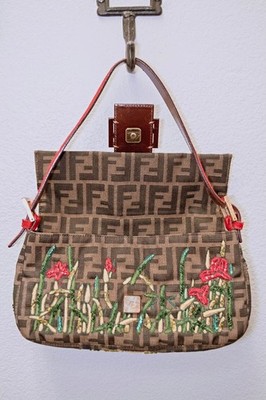 Rare Vintage Fendi Zucca FF Embroidered Beaded Baguette Bag | Red
