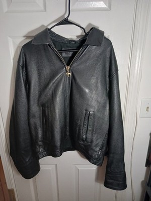 Vintage 90s Camel Black Leather Bomber Jacket Men's Large Tobacco Promo
