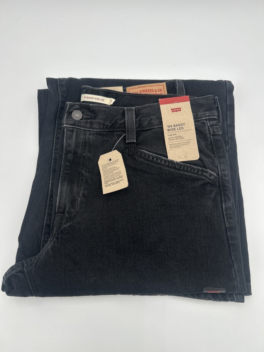 Levis 94 Baggy Wide Leg Jeans Womens Black Denim Cotton Pockets