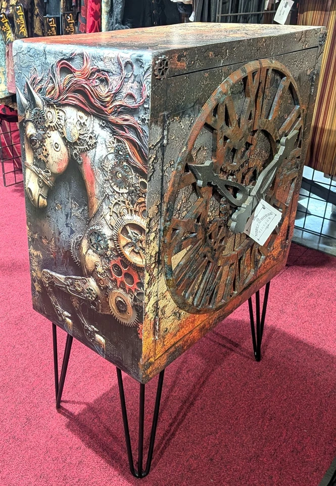 Reloj Steampunk Gabinete Vintage con Caballos en Los Lados Decoupage - 2002 Foto 3 de 4