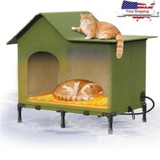 Heated Outdoor Cat Shelter Insulated Waterproof Easy Setup Double Chamber