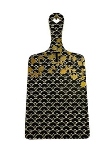 Anthropologie Eliza Tile Monogram T ceramic Cutting Board Black/Gold Floral