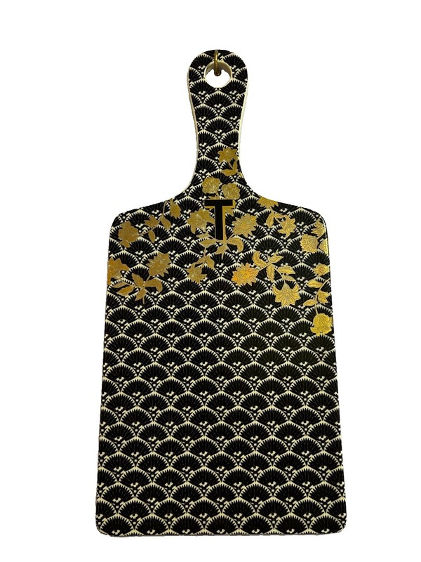 Anthropologie Eliza Tile Monogram T ceramic Cutting Board Black/Gold Floral