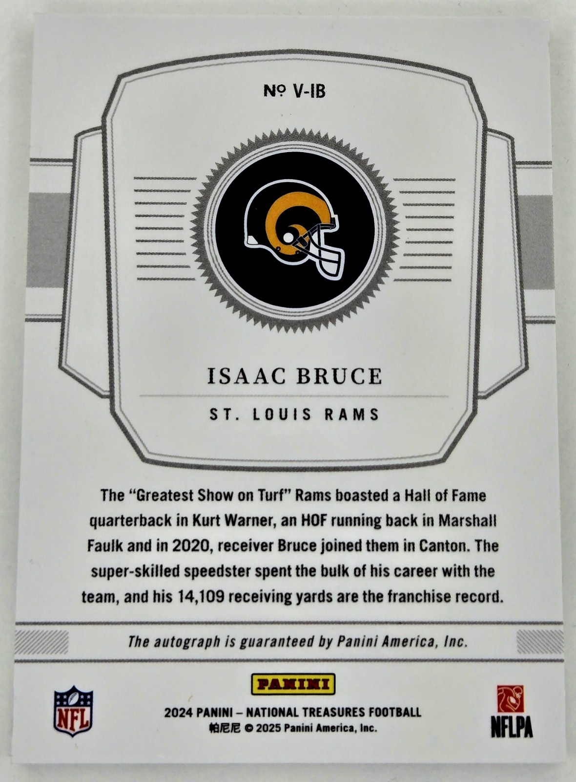 2024 National Treasures Isaac Bruce Virtuoso Signatures Auto /25 STL Rams view 2