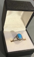 Native American Sterling Silver Turquoise Oval Bezel Band Ring
