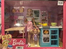 Barbie Kitchen Baking Set 2 Fashion Dolls Accessories Table Chairs Chelsea