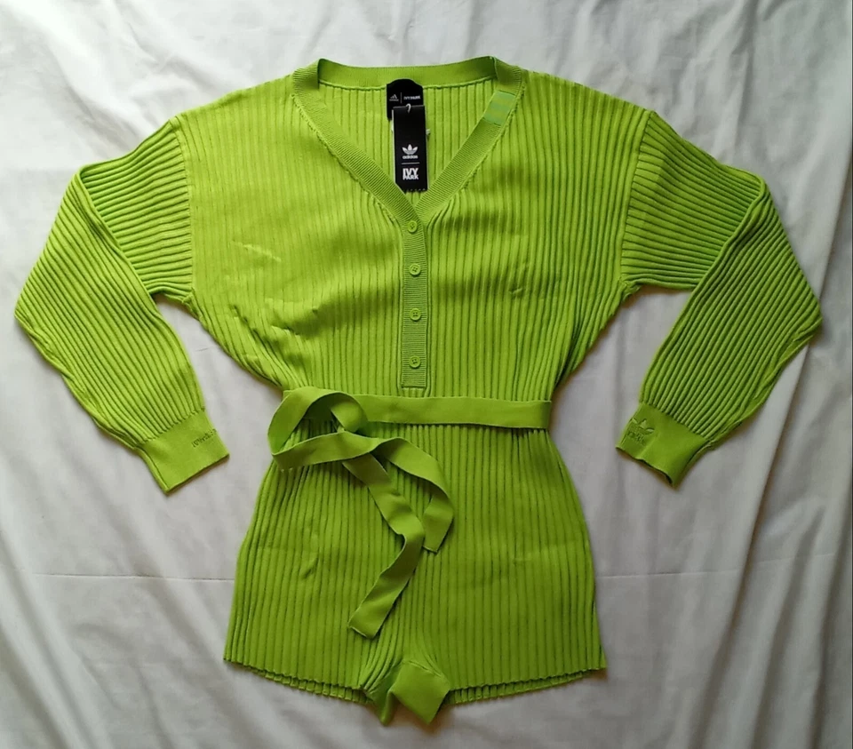 ADIDAS x Ivy Park Romper Playsuit Neon Green Knit Women's size small 8-10uk Rare - Image 3 of 4