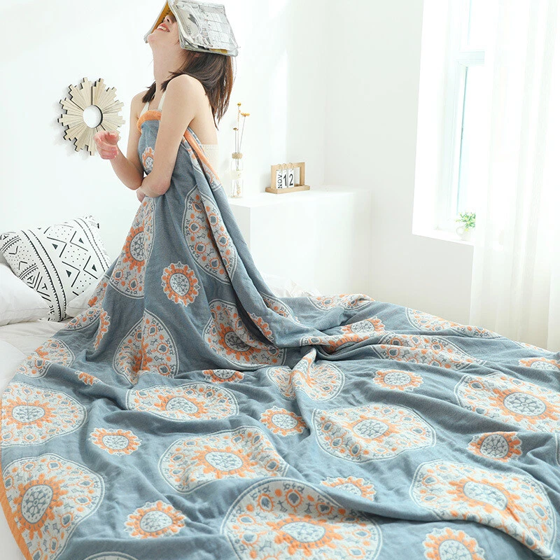 Cotton Blanket 4 Layers Gauze Cotton Summer Quilt Cozy Soft Flat Sheet Bed Cover - Image 2 of 4