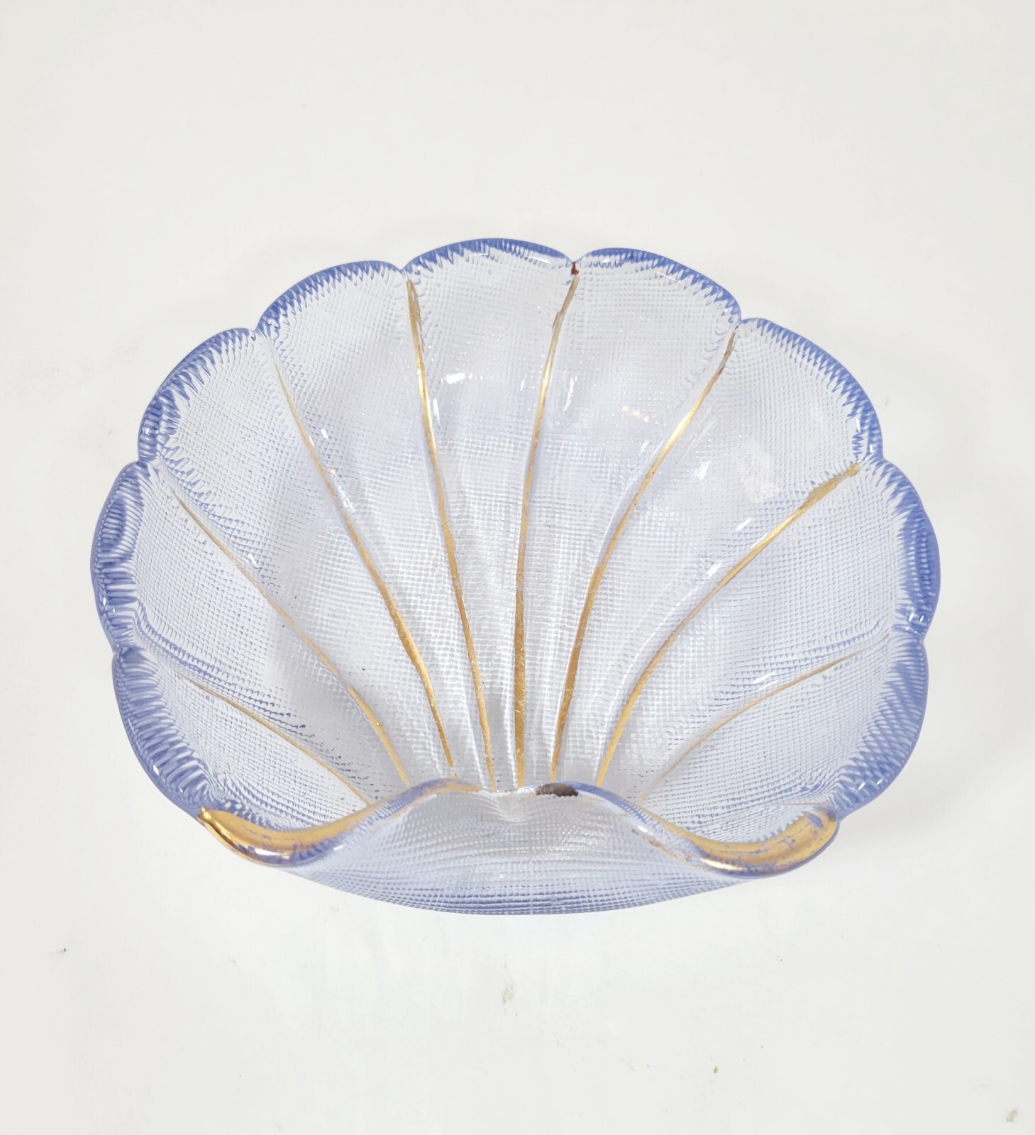 VTG Blue Purple Gold Detailed Seashell Trinket Dish Textured Bottom Beach Ocean