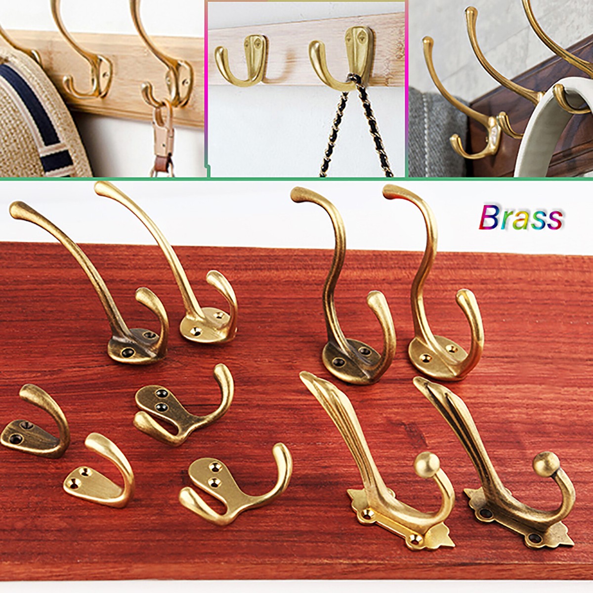Vintage Brass Single/double Hook Up Wall Hanger Clothes Hat Coat