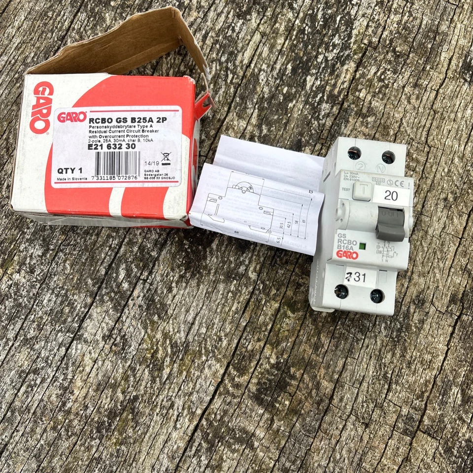 25 Amp RCBO GS B25a 2P ELECTRIC RESIDUAL CURRENT CIRCUIT BREAKER E2163230 - Image 3 of 4
