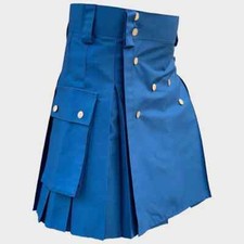 Deluxe Scottish Blue Utility Kilt for Men Sizes 28" to 62".