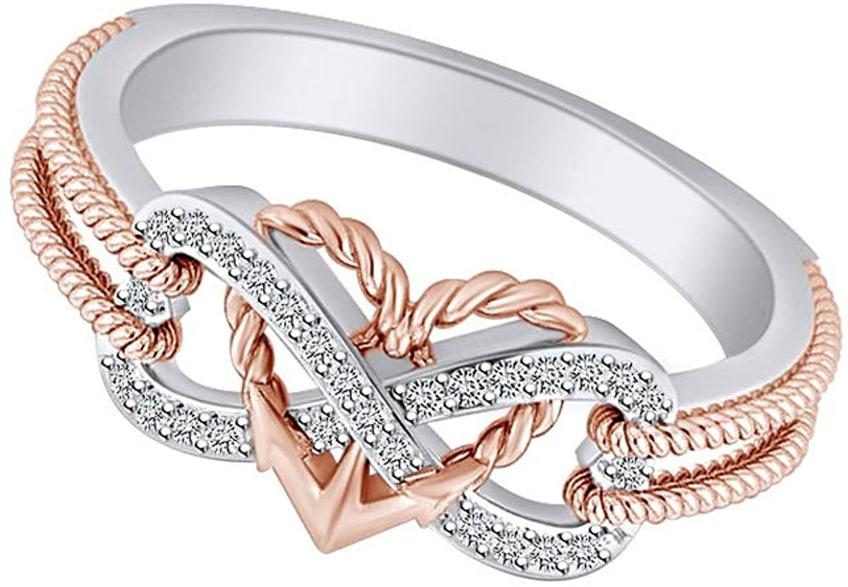Ct Natural Diamond Heart Infinity Anchor Rope Ring 14k Gold Plated Silv