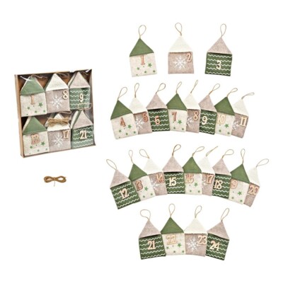 Adventskalender Häuschen beige-grün Weihnachtskalender selbermachen 15,5x10 cm