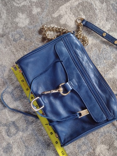 Rebecca Minkoff Crossbody Purse Leather Bag Blue/Gold Elegant Unique Statement - Picture 5 of 12