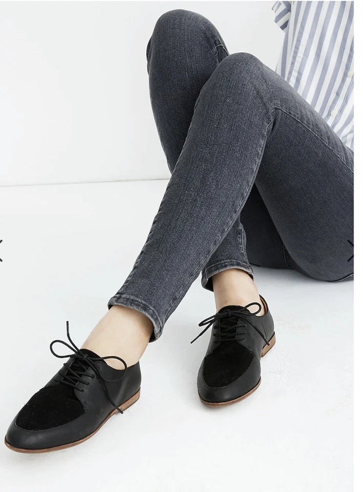 NUEVO Zapatos Madewell Alex Oxford Nuevos en Caja Cuero Gamuza Con Cordones Negros Talla 8 $148