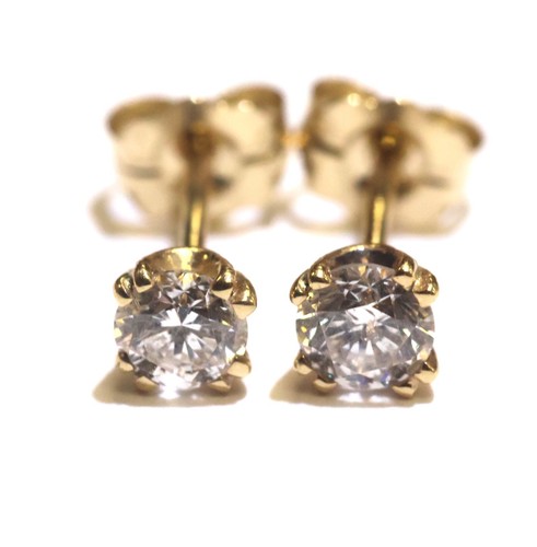 New 14k yellow gold .42ct SI2 H round diamond stud earrings .4G NATURAL SMALL - Picture 2 of 4