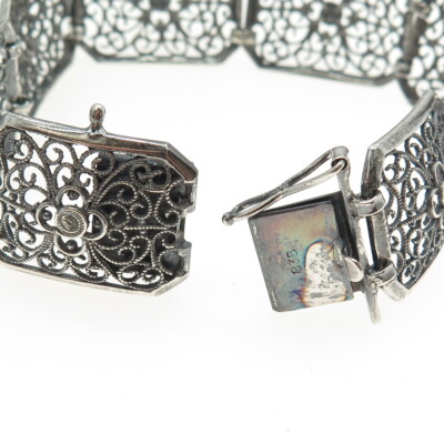 835 Silver Vintage Ornate Panel Link Bracelet 7 835 Silver Vintage Ornate Panel Link Bracelet 7