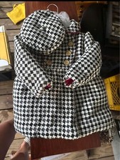 Girls Penelope Mack 2 Pc Black White Checker Coat and Hat Sz 3T