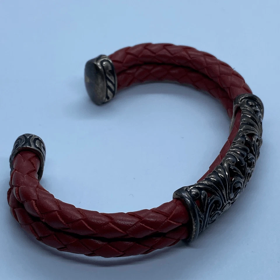 Precioso brazalete Joseph Esposito de cuero rojo y plata de ley - Firmado Foto 2 de 4