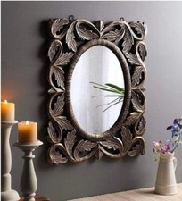 Vintage Oval Wall Mirror With Ornate Leaf Carved Frame Elegant Home Decor