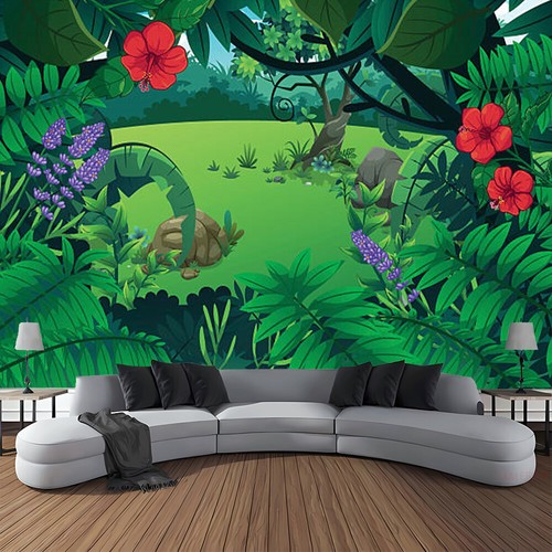 3D Large Jungle Waterfall Wall Hanging Flowers Tapestry Decor Bedroom Backdrop - Picture 7 of 14