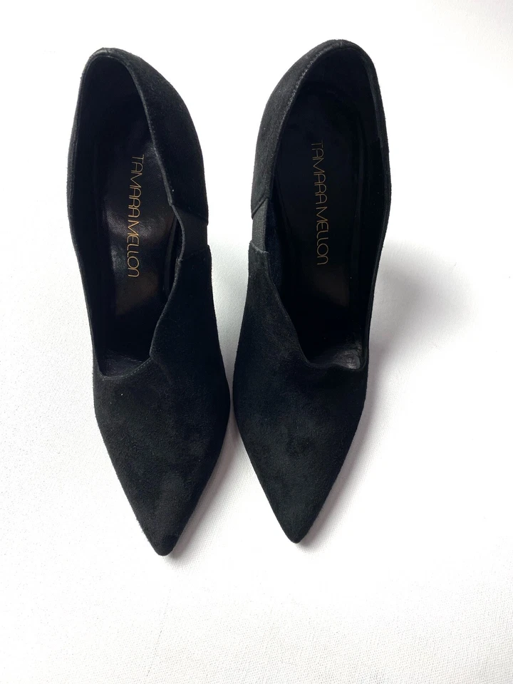 Tamara Mellon Black Suede D’Orsay Point Toe Pumps Heels Sz 37.5 - Image 2 of 4