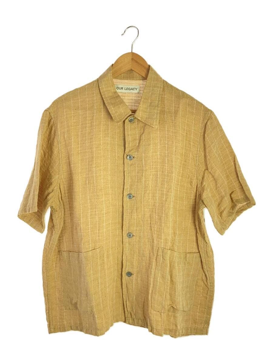 OUR LEGACY SHORT SLEEVE ELDER POCKET SHIRT 46 LINEN Camel CHECK 