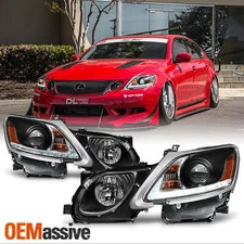 Fits 2006-2011 Lexus GS300 GS350 Xenon HID Type LED Strip w/DRL Black Headlights