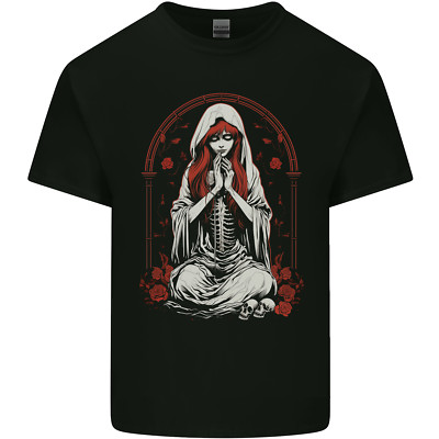 T-Shirt Fantasy Anime Mädchen beten mit Schädeln & Rosen Kinder