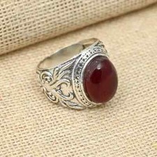 Garnet Gemstone Men's Ring 925 Sterling Silver Birthday Ring All Size D55