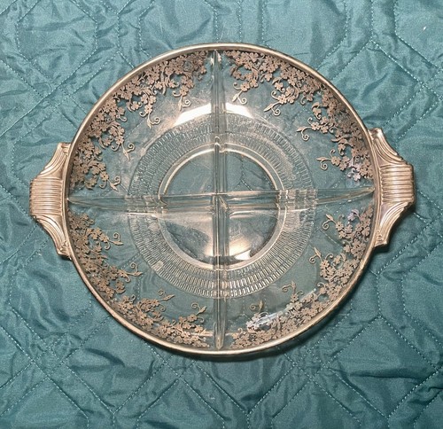 Duncan & Miller First Love Etch DECO Relish Tray Dish Vintage Silver Inlay 10” - Picture 10 of 12